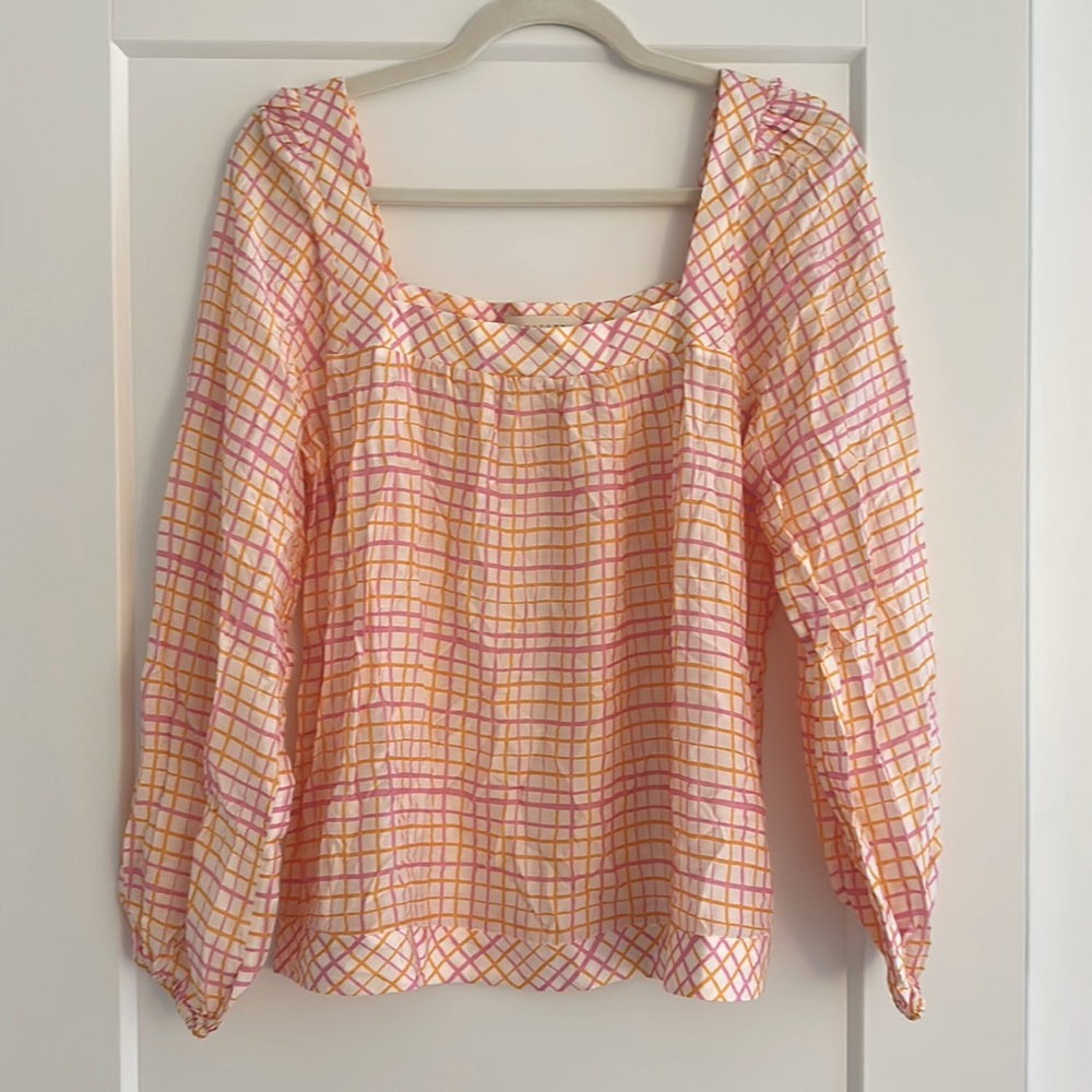 Anthropologie Caballero Size Small woman’s blouse pink orange check
